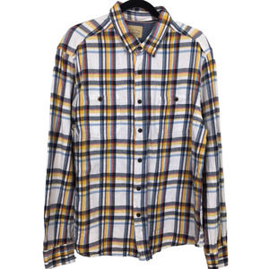Roebuck & Co White Yellow Plaid Collared Cotton Button Down Flannel Shirt XL